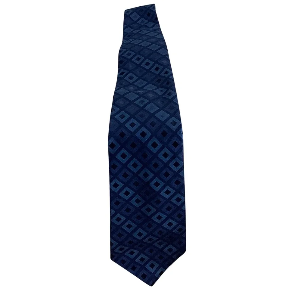 Murano Mens Silk Blend Necktie Blue Geometric Square Pattern Formal Business Tie